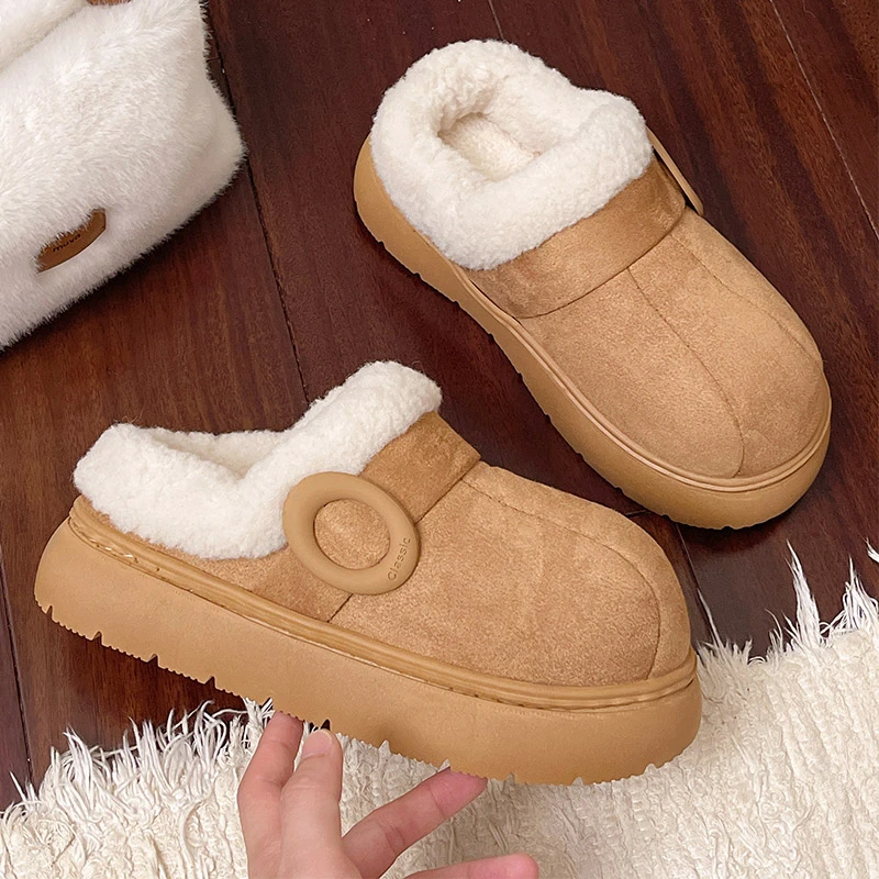 2025年新款棉拖鞋女秋冬季室内居家厚底防滑保暖麂皮绒棉拖毛毛鞋