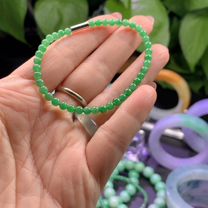 美***牧翡翠银S925镶嵌手串翡翠手串925银扣头