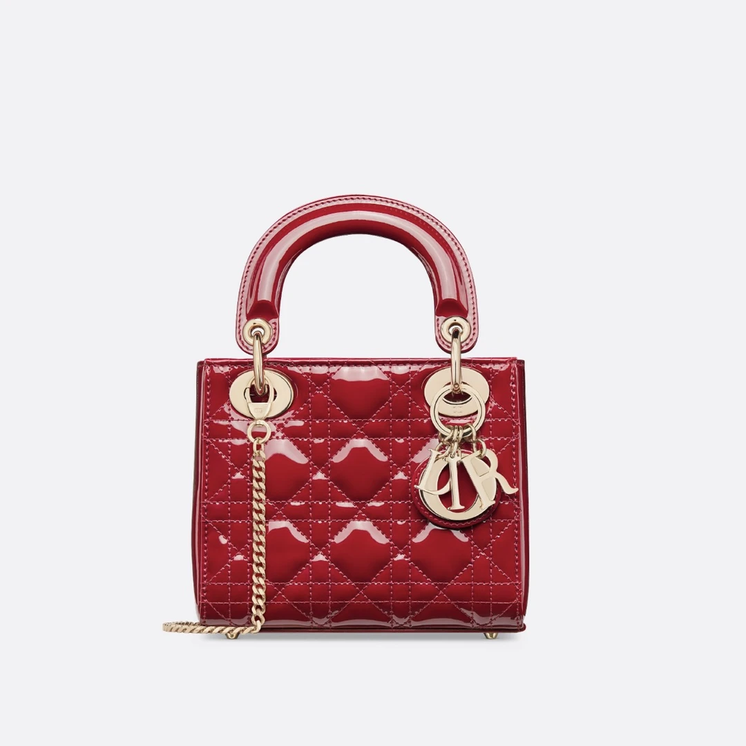 99新  迪奥三格红金漆皮戴妃单肩斜挎包