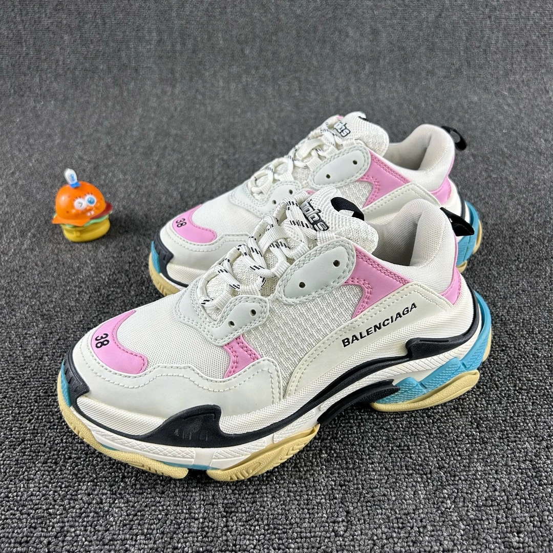 95新 Balenciaga/巴黎世家 粉白老爹鞋38码 多色拼接 HB4223
