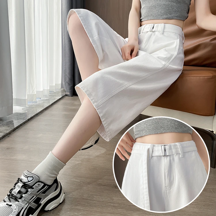 梦冷宽松奶奶裤五分牛仔裤女2025夏季白色薄款显瘦小个子阔腿中裤