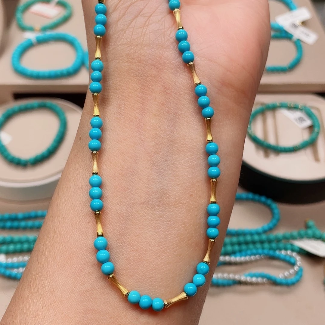 绿松石18K金镶嵌绿松石圆珠项链