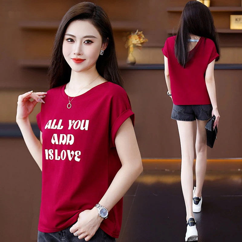 韩版字母透气显瘦短袖T恤女士2025夏季新款印花时尚圆领上衣小衫