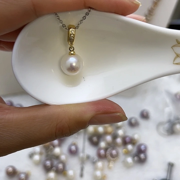 合金白珠金色万能扣吊坠淡水珍珠