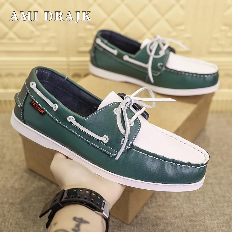 AMI DRAJK手工复古系带帆船鞋 豆豆鞋驾车鞋真皮透气休闲皮鞋青年