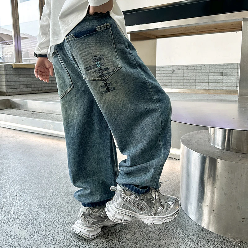 儿童装男童春秋裤子2025新款中大童炸街牛仔裤春秋款男孩秋季长裤
