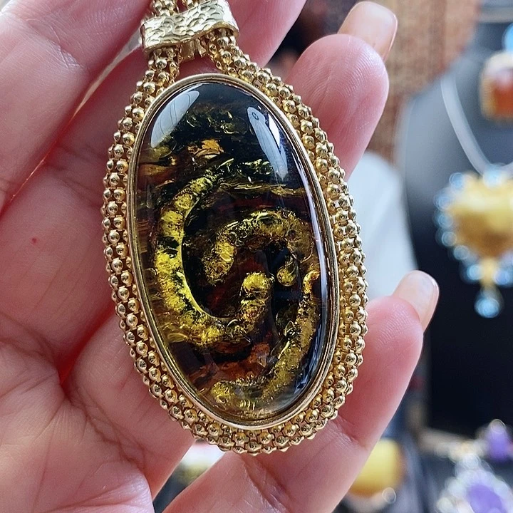 琥珀颈饰银S925镶嵌吊坠