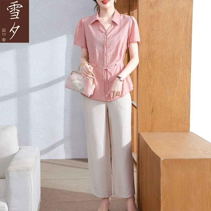 母亲节妈妈夏装2025新款套装中老年女装洋气短袖小衫夏季衬衫上衣