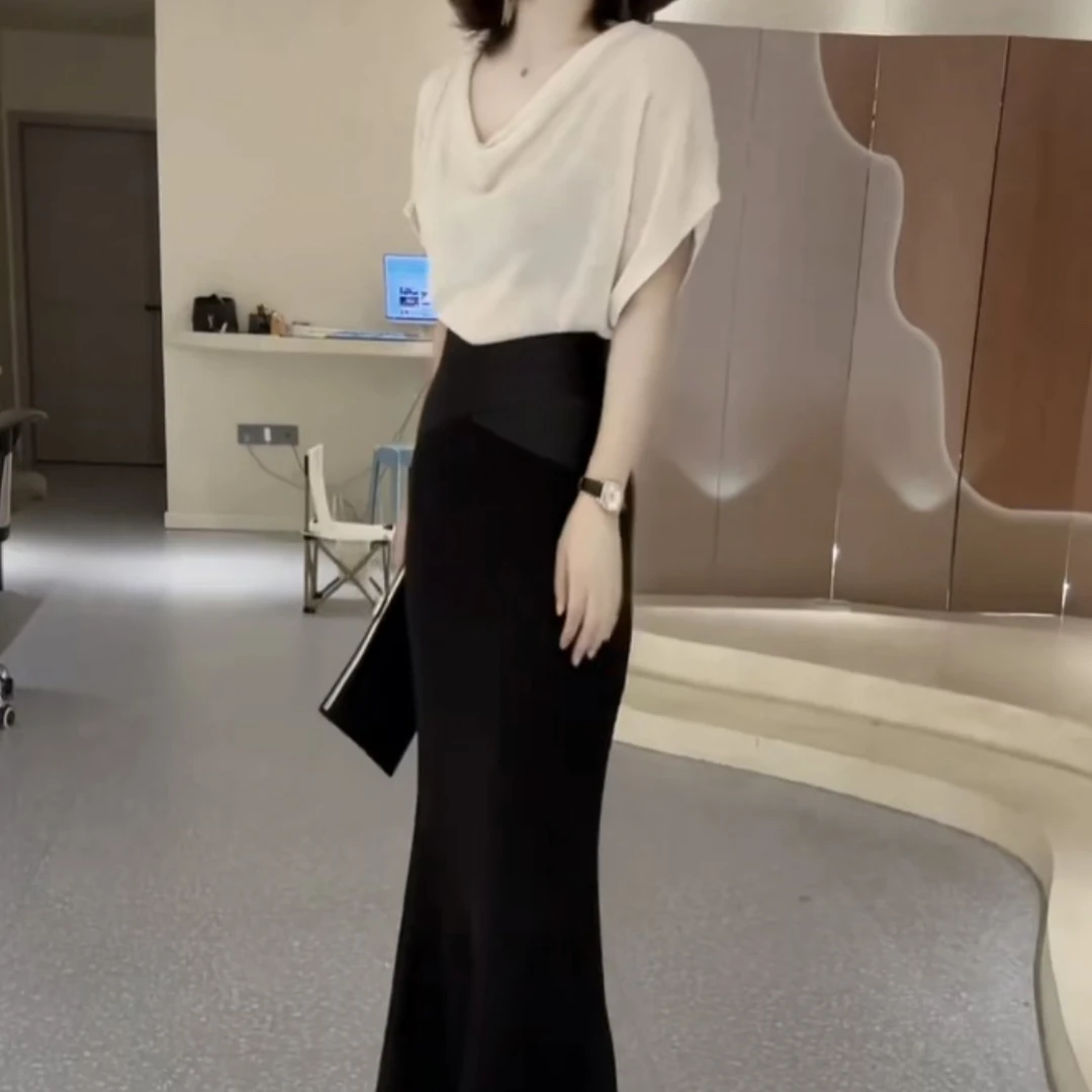 新款气质百搭上衣高腰半身裙修身显瘦女装