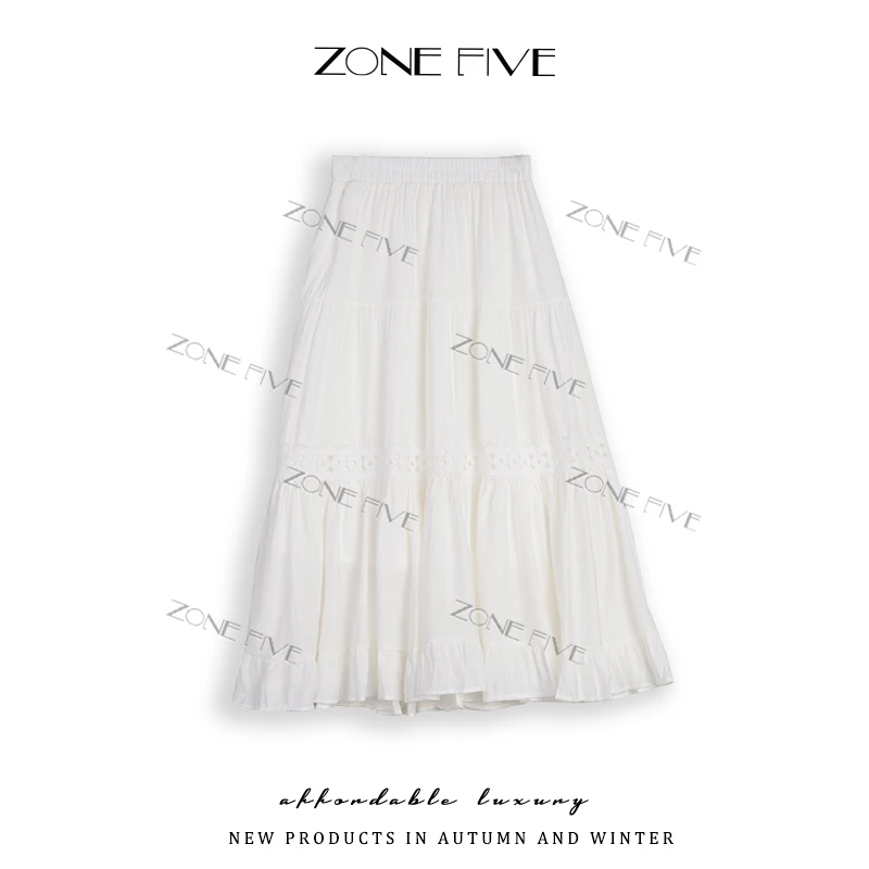 【zonefive】蕾丝花边半身裙女春2025新款温柔显瘦蛋糕裙中长款裙子