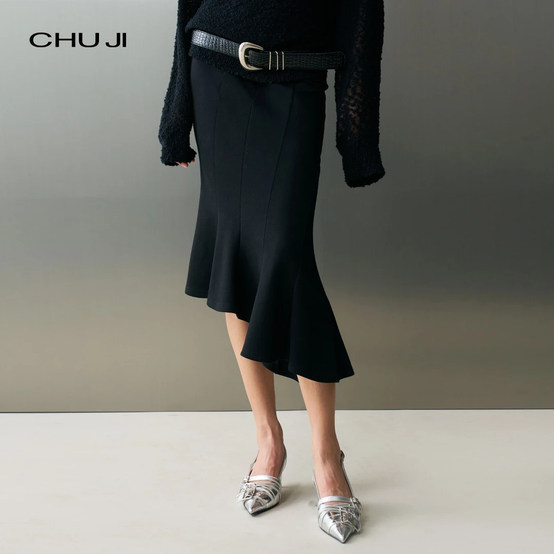 Chuji出迹 斜裁鱼尾裙半身裙女 曲线叙事 秋季不规则半裙E2M2628L