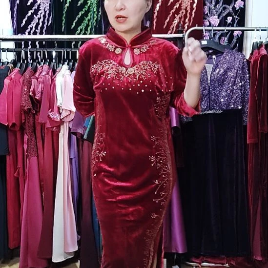 5XL旗袍重工手工穿珠