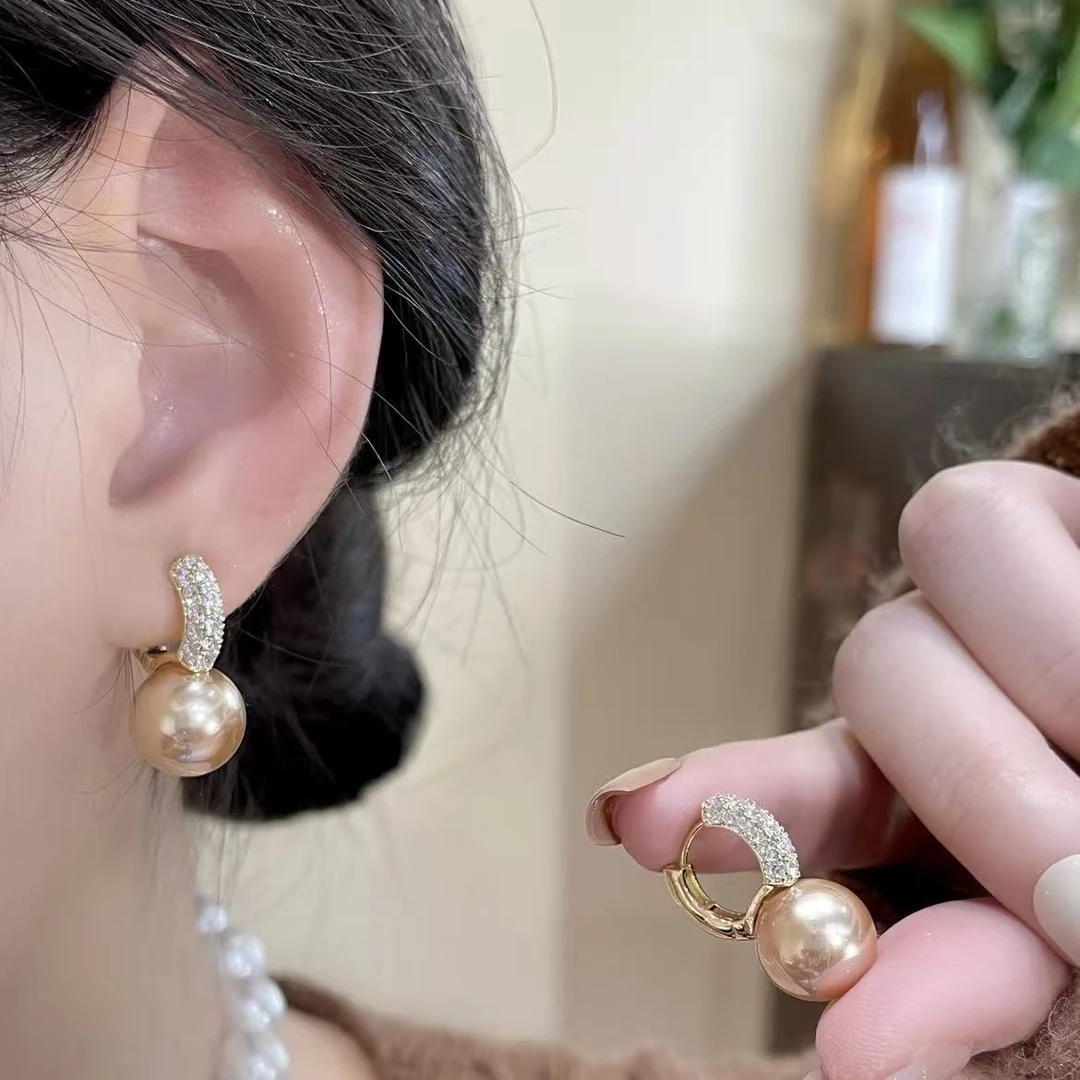 铜合金仿珍珠耳饰 法式复古香槟珍珠耳环小众设计耳钉高级感耳扣