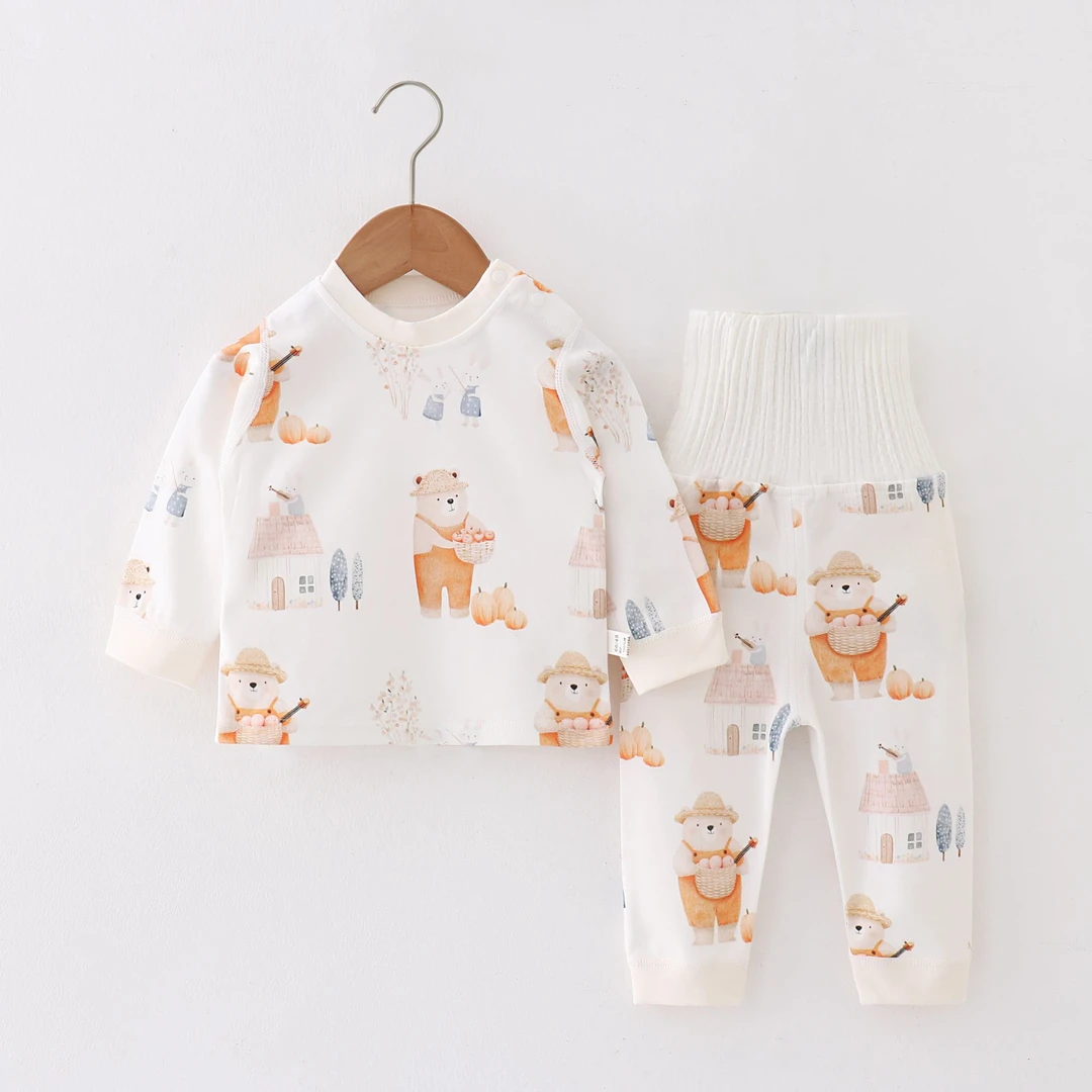 纯棉A类婴儿四季无骨长袖秋衣裤套装秋衣婴幼儿高腰护肚儿童内衣