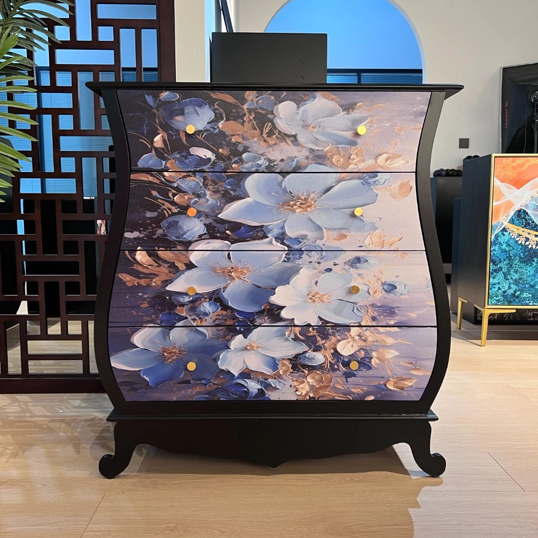 美式复古弧形腰四斗柜抽屉柜卧室靠墙储物柜客厅餐厅装饰柜收纳柜