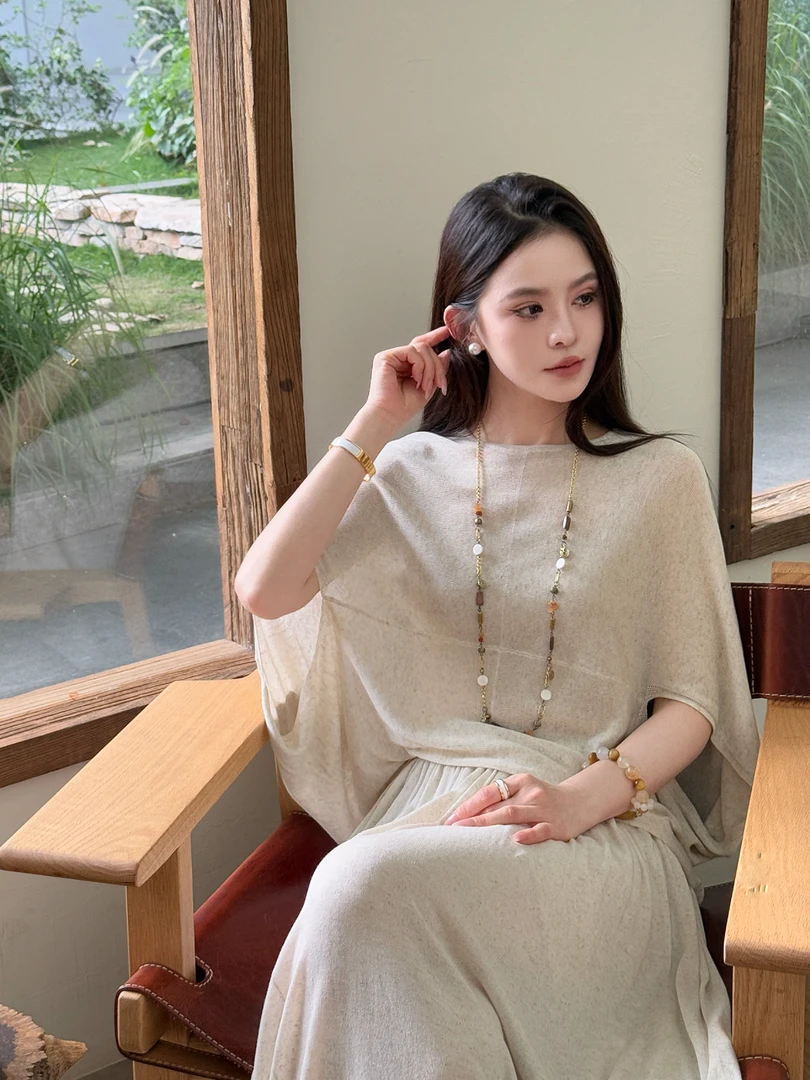 【Shuyan妍】温柔气质亚麻针织慵懒气质半身长裙两件套639092