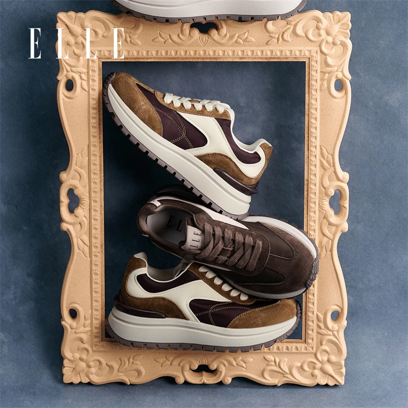 ELLE小蛮腰超火阿甘鞋女款2025新款秋季女鞋厚底老爹鞋增高华夫鞋