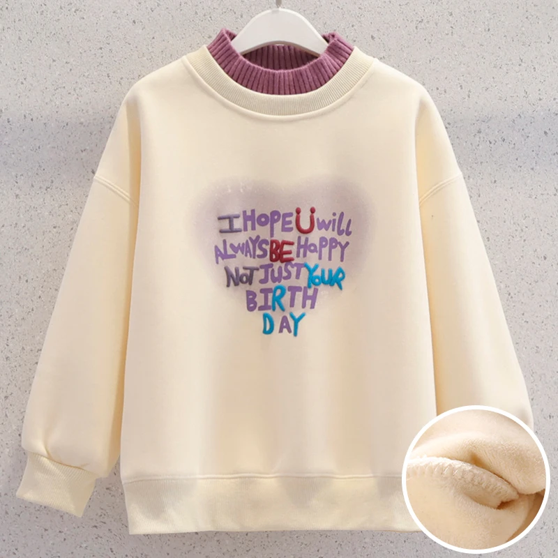 女童加绒卫衣秋冬款2025新款炸街儿童大童加厚打底衫宽松保暖上衣