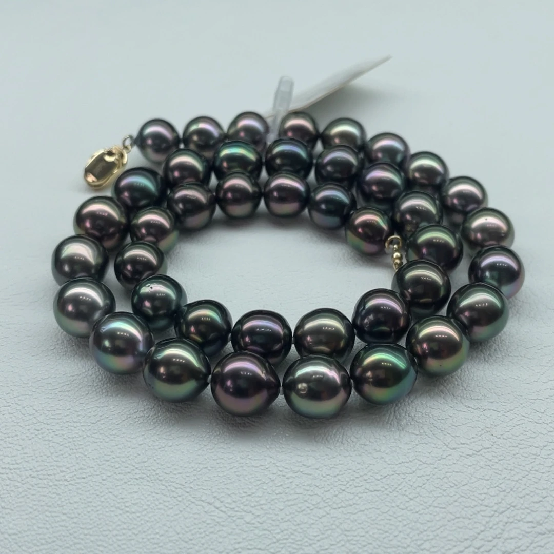 14K金镶嵌项链海水珍珠大溪地孔雀绿8-10m m