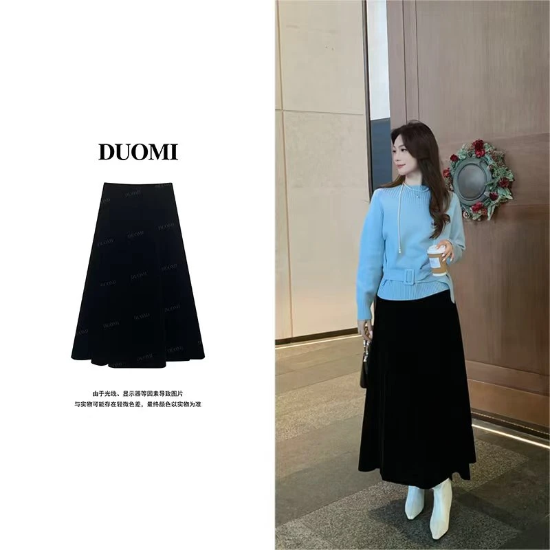 【DUOMI】秋冬新款女装百搭时尚A字女士黑色半身裙女裙D8117