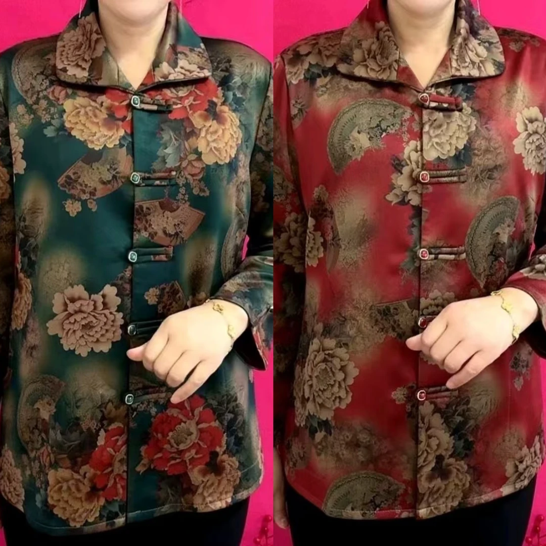 春夏薄款翻领长袖单层妈妈装短外套中老年女装