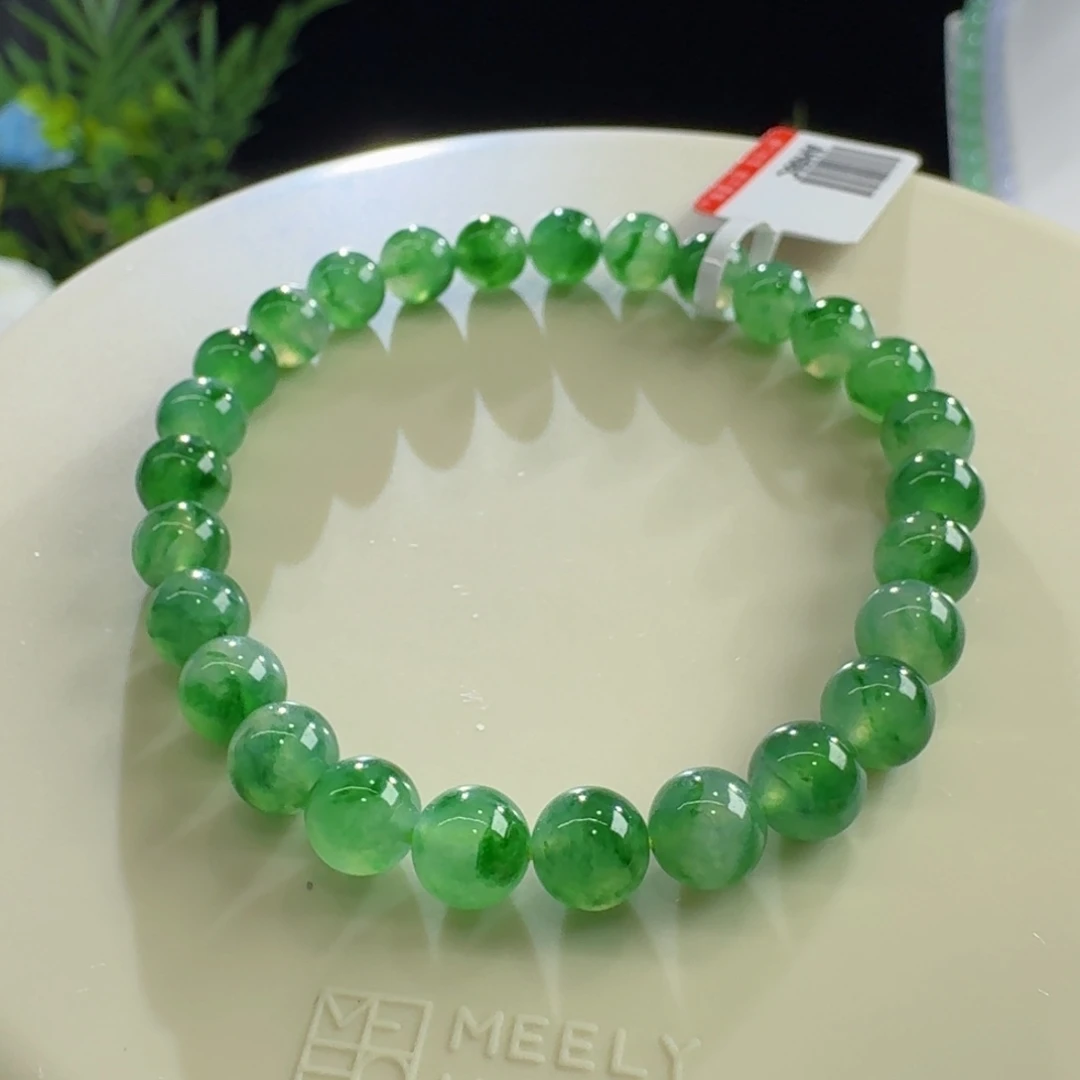 未镶嵌手链翡翠冰绿飘花单圈卡6.6