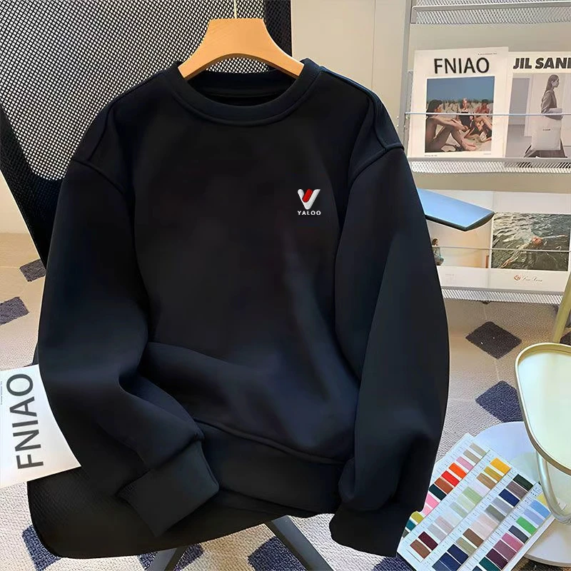 雅鹿男装时尚爆款保暖加绒百搭休闲圆领刺绣卫衣潮流高档帅气宽松