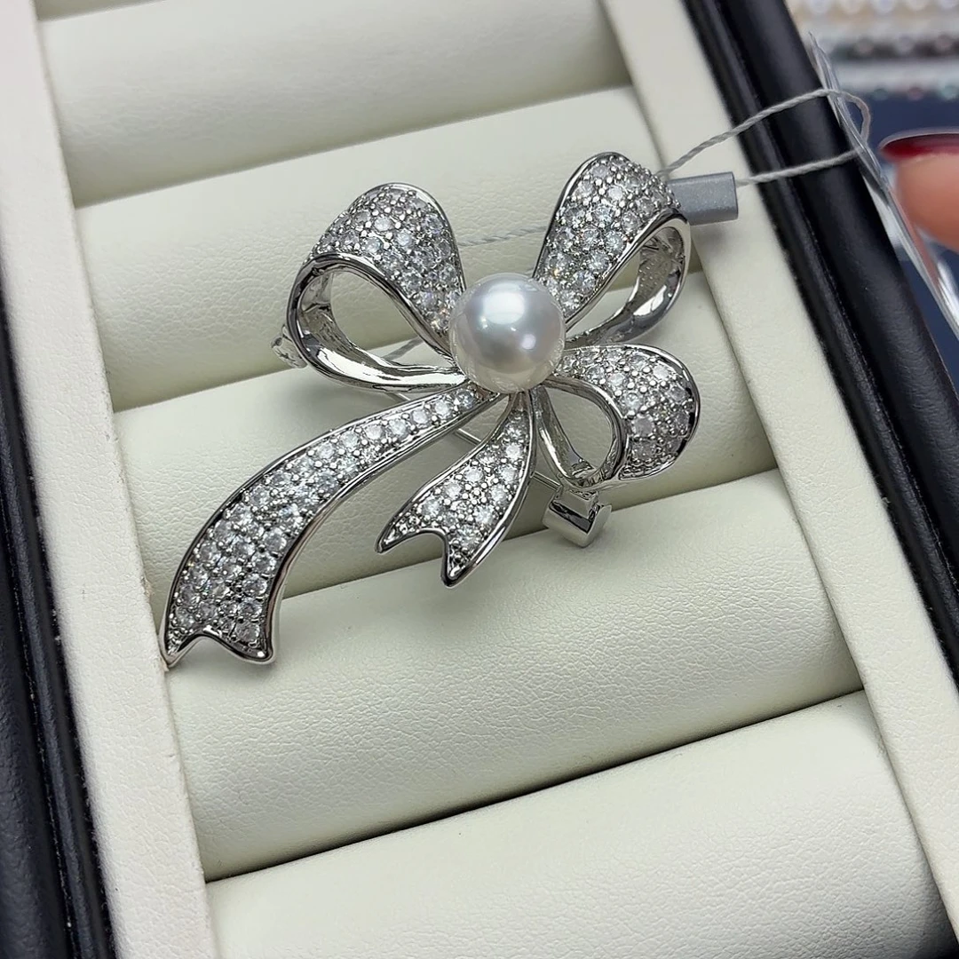 海水珍珠合金胸饰8-9mm澳白珍珠