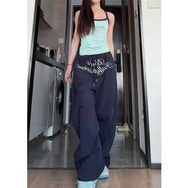 美式高街伞兵工装裤女爵士舞弯刀阔腿裤宽松潮牌嘻哈休闲运动裤子