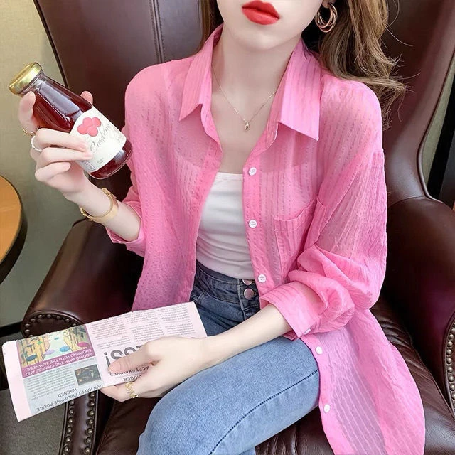 防晒衬衫女夏季2025新款薄款开衫外百搭宽松长袖时尚超仙防晒衣