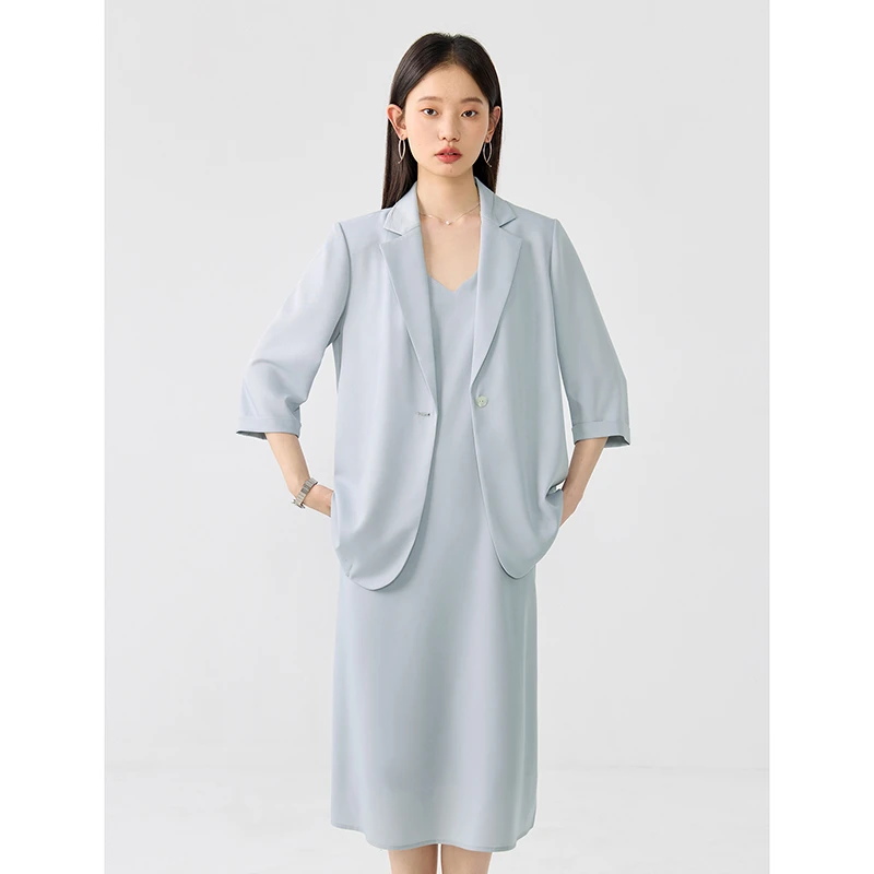 自巧小个子女装气质凉感西装外套半身裙吊带三件套 24ZQ92120