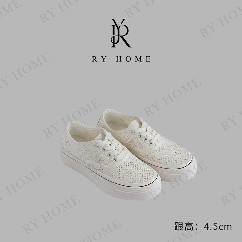 【容雨RYHOME】新款羊皮透气蕾丝刺绣板鞋252X1321