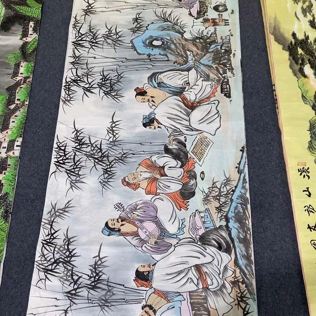 国画小六尺竹林七贤一副