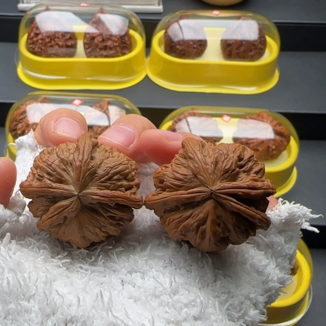 文玩核桃把件白狮子四棱挂角全40