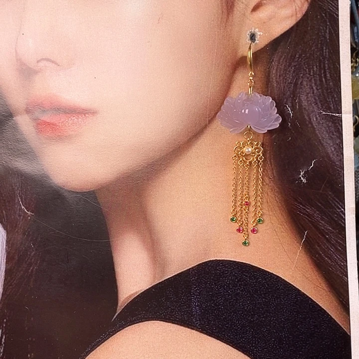 蛇纹石玉耳环银S925镶嵌