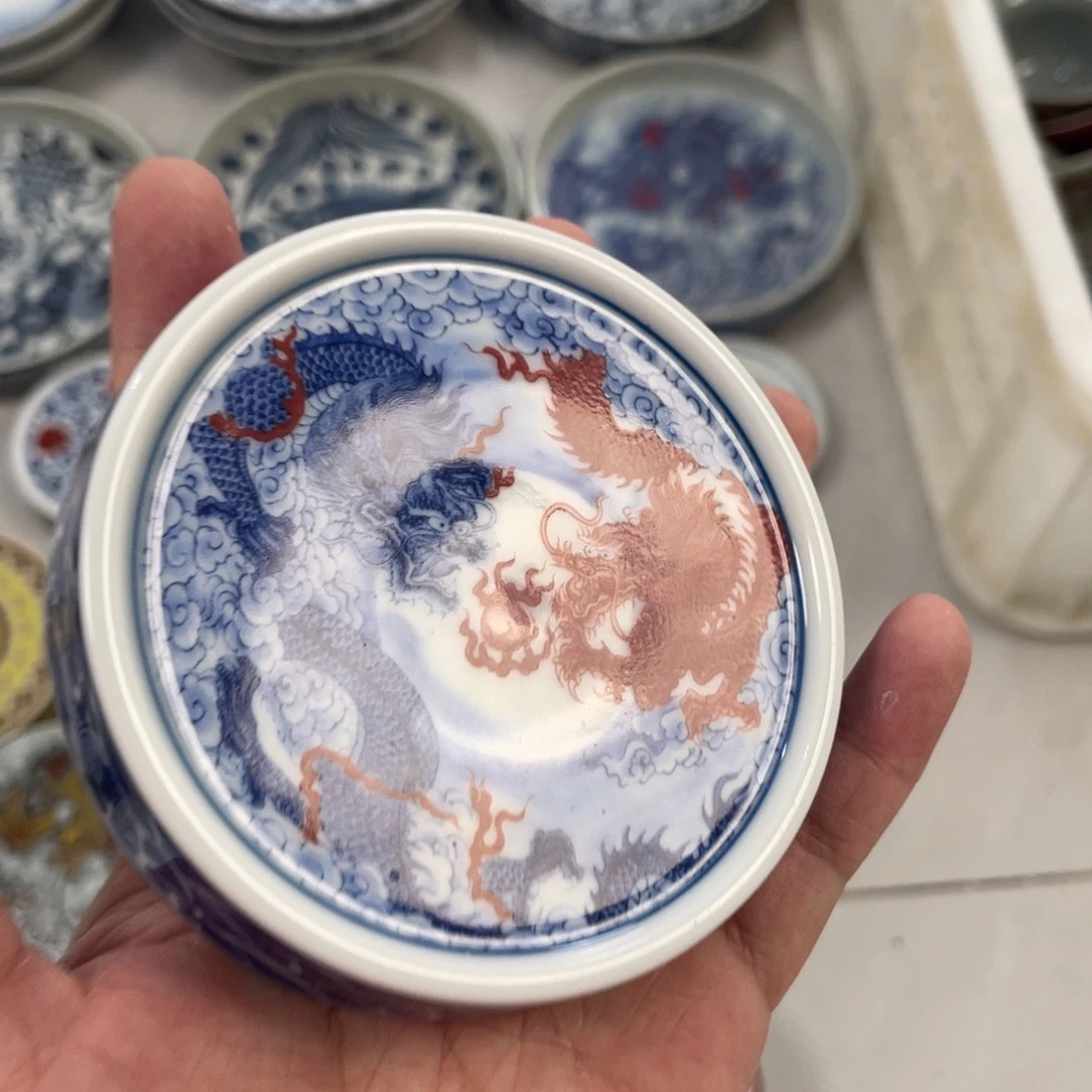 瓷片景德镇双龙戏珠盖置