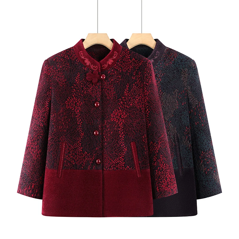 中老年女装春秋新款加绒加厚外套60周岁以上妈妈装中年老年人秋冬