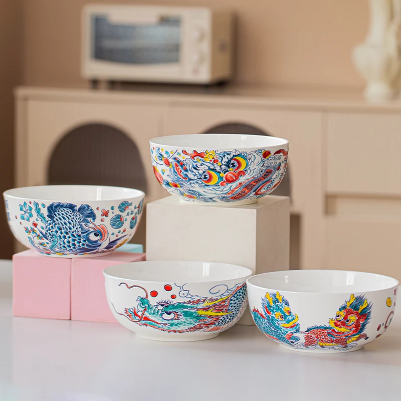 拙明院新国潮醒狮 麒麟 龙鱼 大面碗汤碗（四个一起）