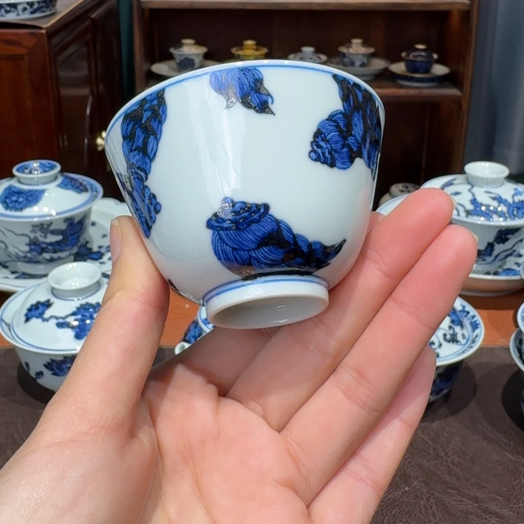 青花雯华堂手绘杯杯