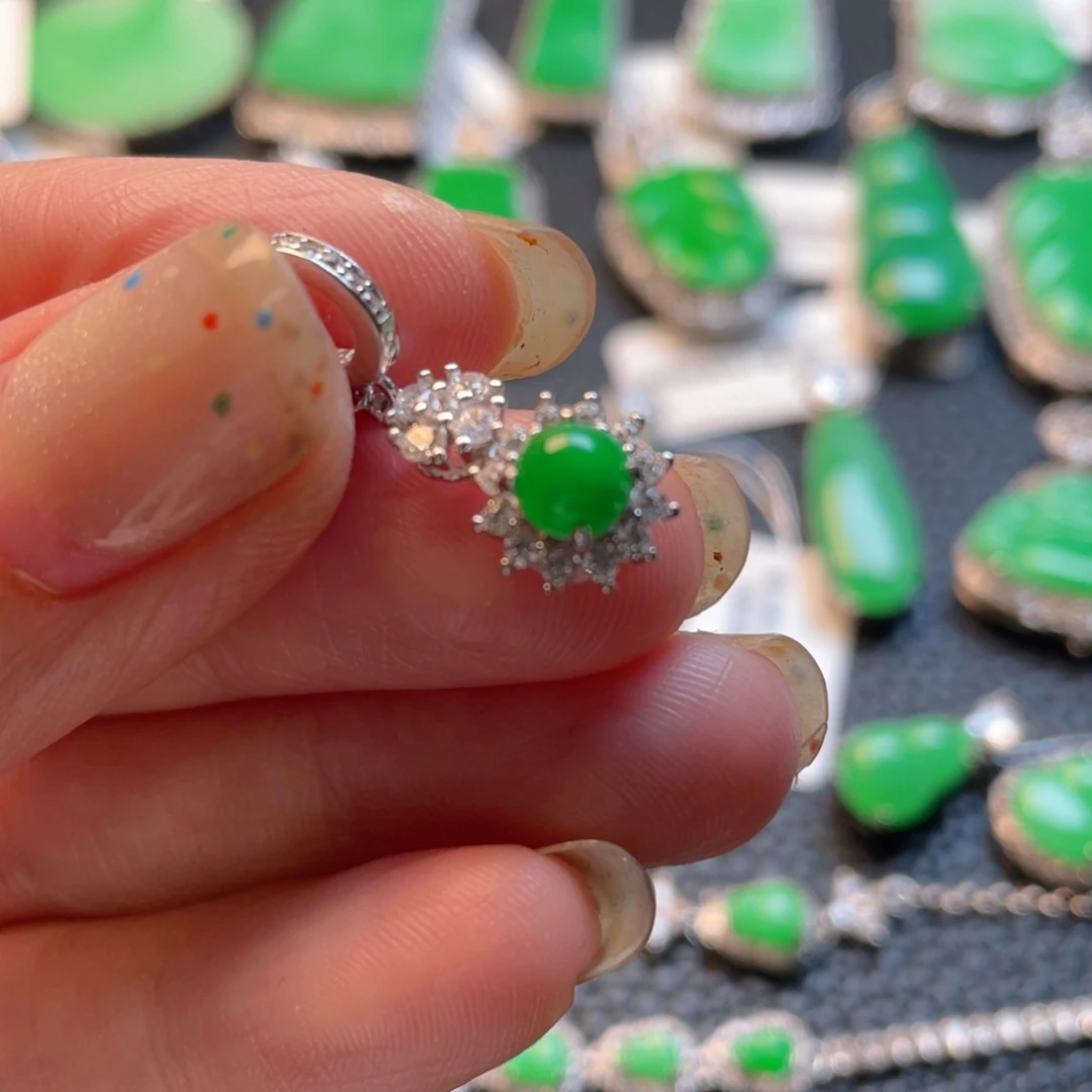 翡翠银S925镶嵌吊坠(不含链)