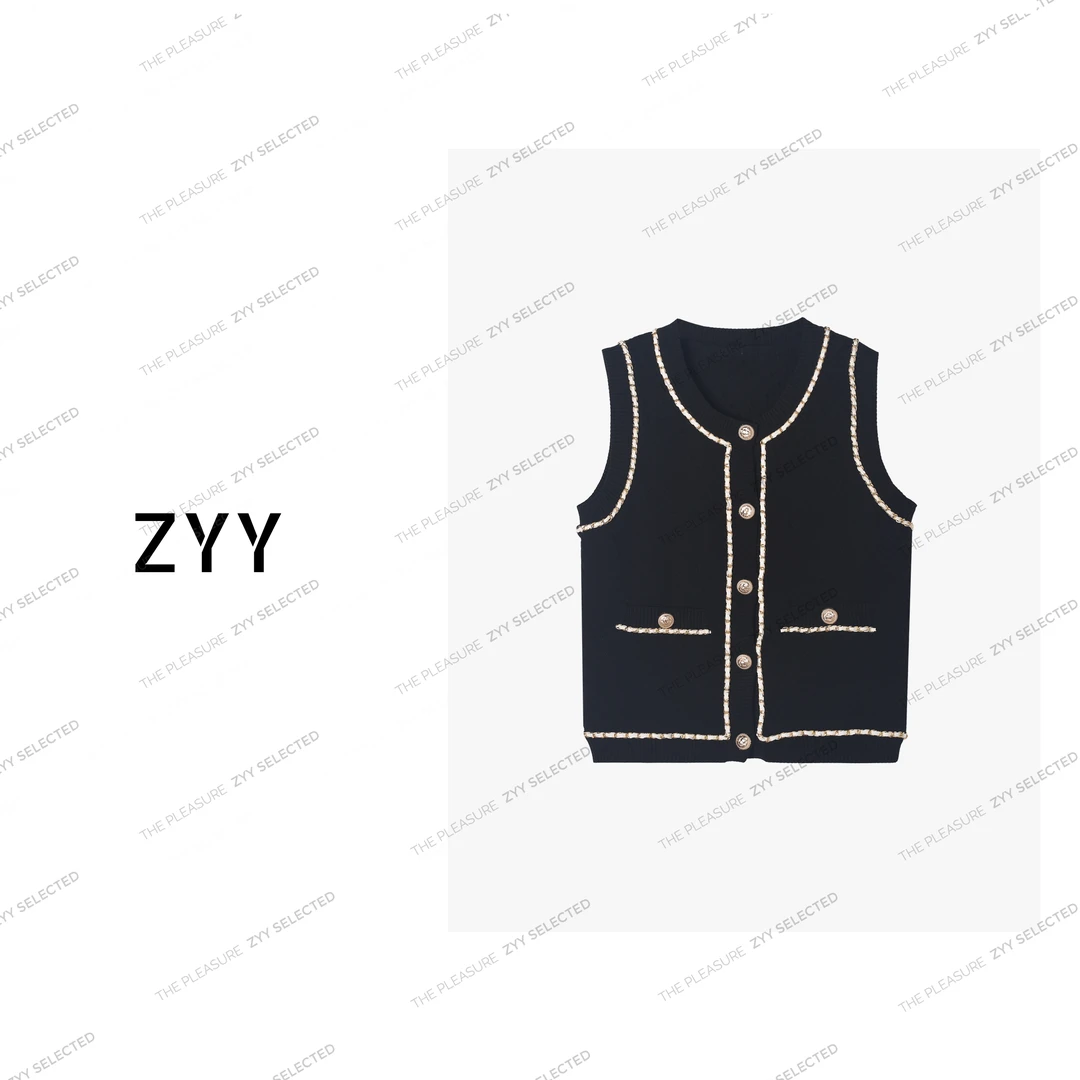 ZYY【知性光环】2025S/S新品秋季圆领暗纹链条针织马甲X25QMJ02940