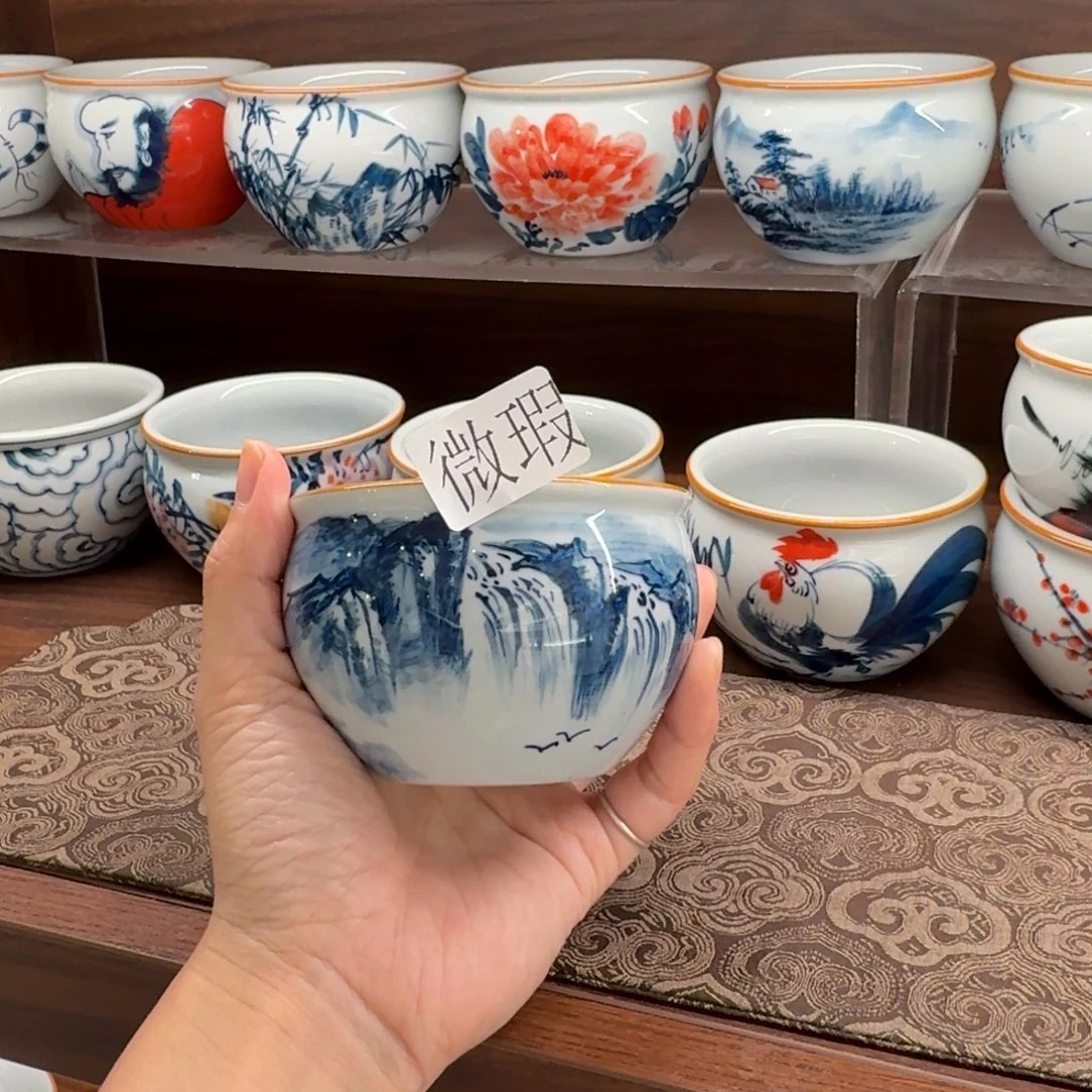 釉下手绘茶具微瑕