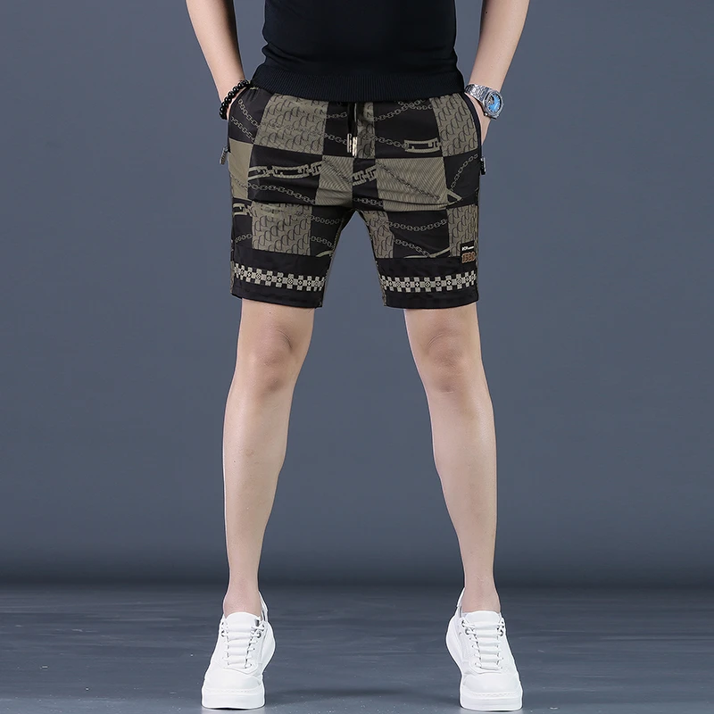 希敦纽勒男士四分休闲裤时尚潮流修身印花男款运动短裤速干五分裤