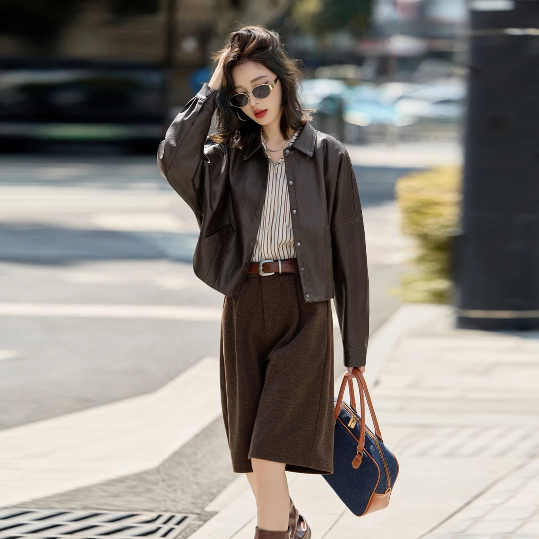 高级感短款皮衣外套女2025春秋新款时尚洋气减龄翻领皮夹克宽松潮