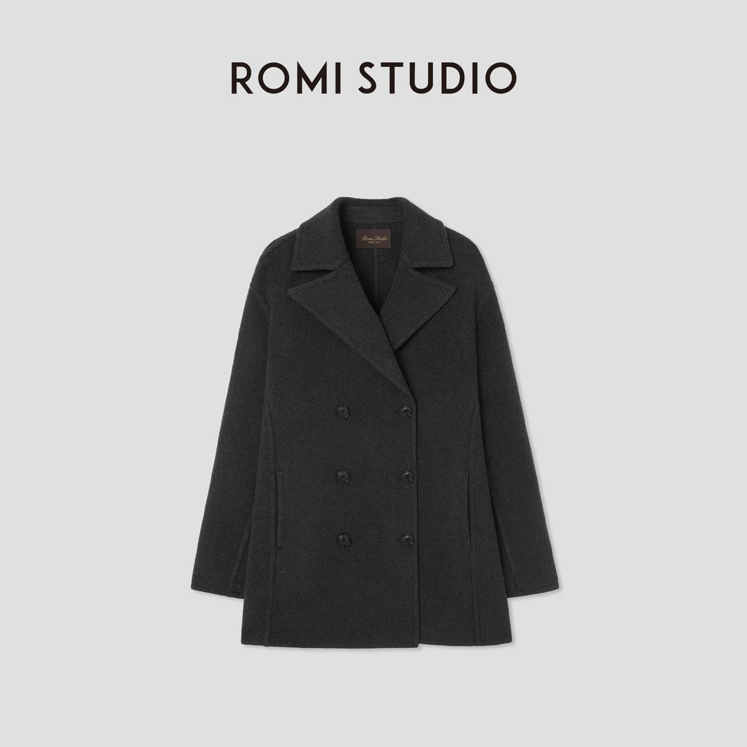 ROMI STUDIO“棕标甄选”山羊绒绵羊毛双排扣毛呢大衣 RW24WWG0013