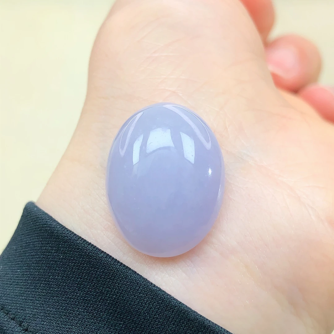 天然a货翡翠玉石椭圆形冰种紫罗兰鸽子蛋面戒面裸石男女直播95