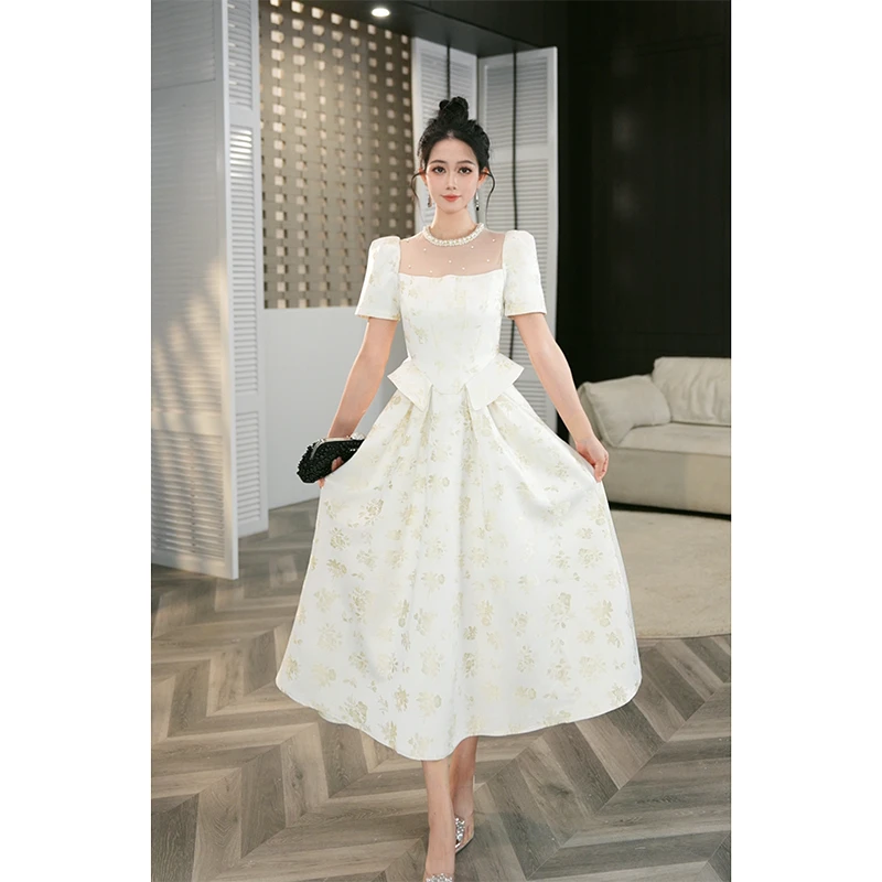 【lulu定制】新款气质复古法式优雅方领收腰显瘦大摆连衣裙21727