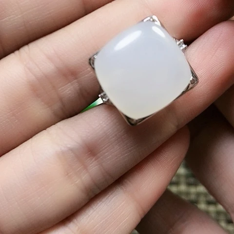 和田玉银S925镶嵌戒指