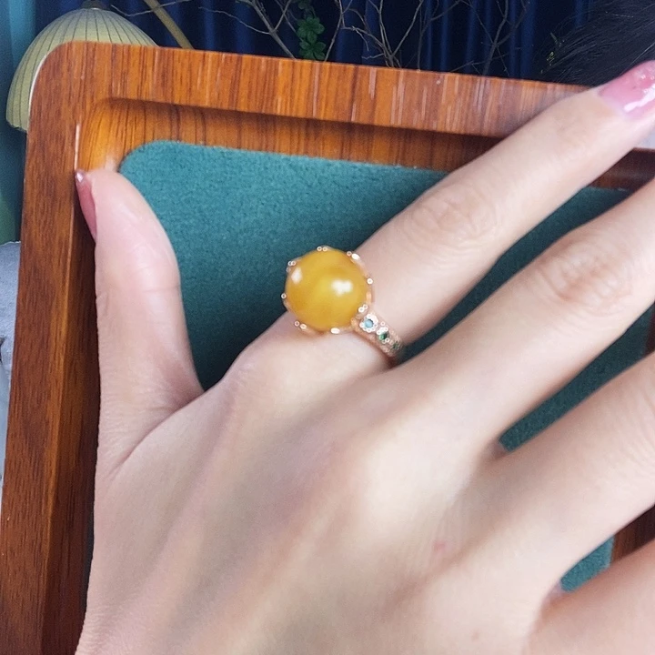 蜜蜡银S925镶嵌戒指戒指