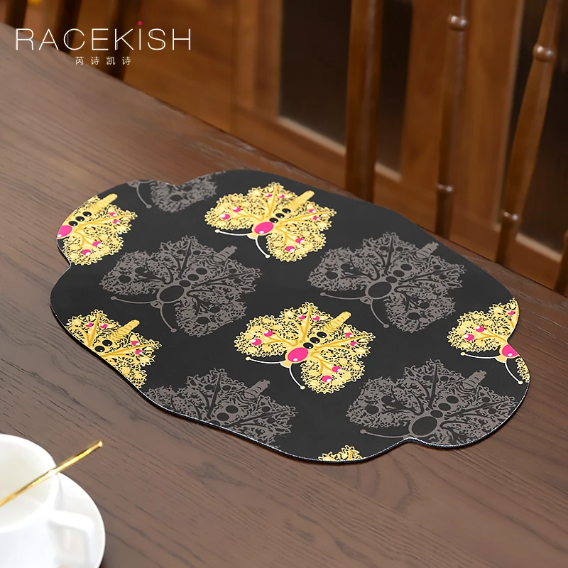 Racekish黑金蝴蝶隔热垫2片装家居日用茶杯垫客厅餐桌沥水垫